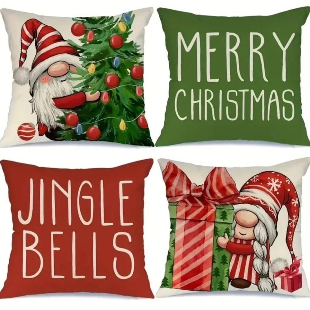 Christmas Linen Blend Throw Pillow Cases 4 Piecs. 🌲🎅🤶 BRAND NEW